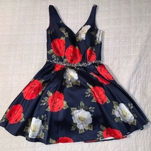 Navy Floral Semi-Formal/Homecoming Dress